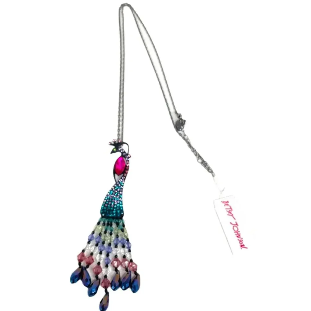 Betsey Johnson Peacock Necklace Black Blue Pink
